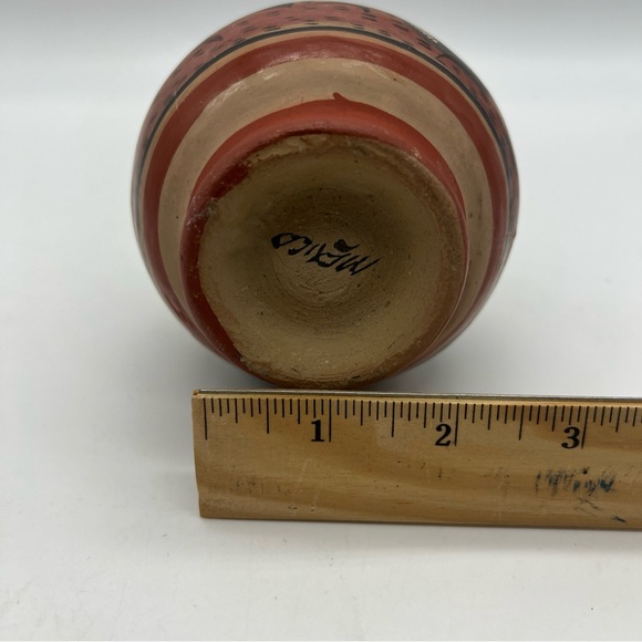 Mexican Made Tonala Vase Foral Coral Gray Color Artisan Ethnic Handmade Painted - Picture 11 of 16